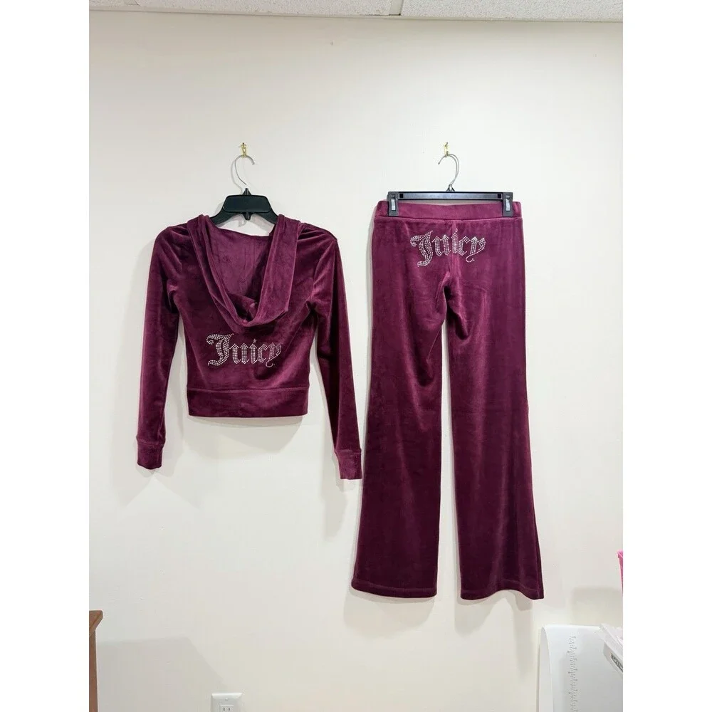 Juicy Couture Dark Purple Velour Tracksuit Set Rhinestone Logo XS Y2K NWT